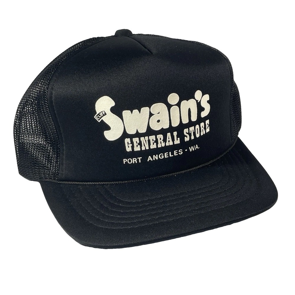 Vintage Swain's General Store Port Angeles WA Black Trucker  Hat- by Youngan